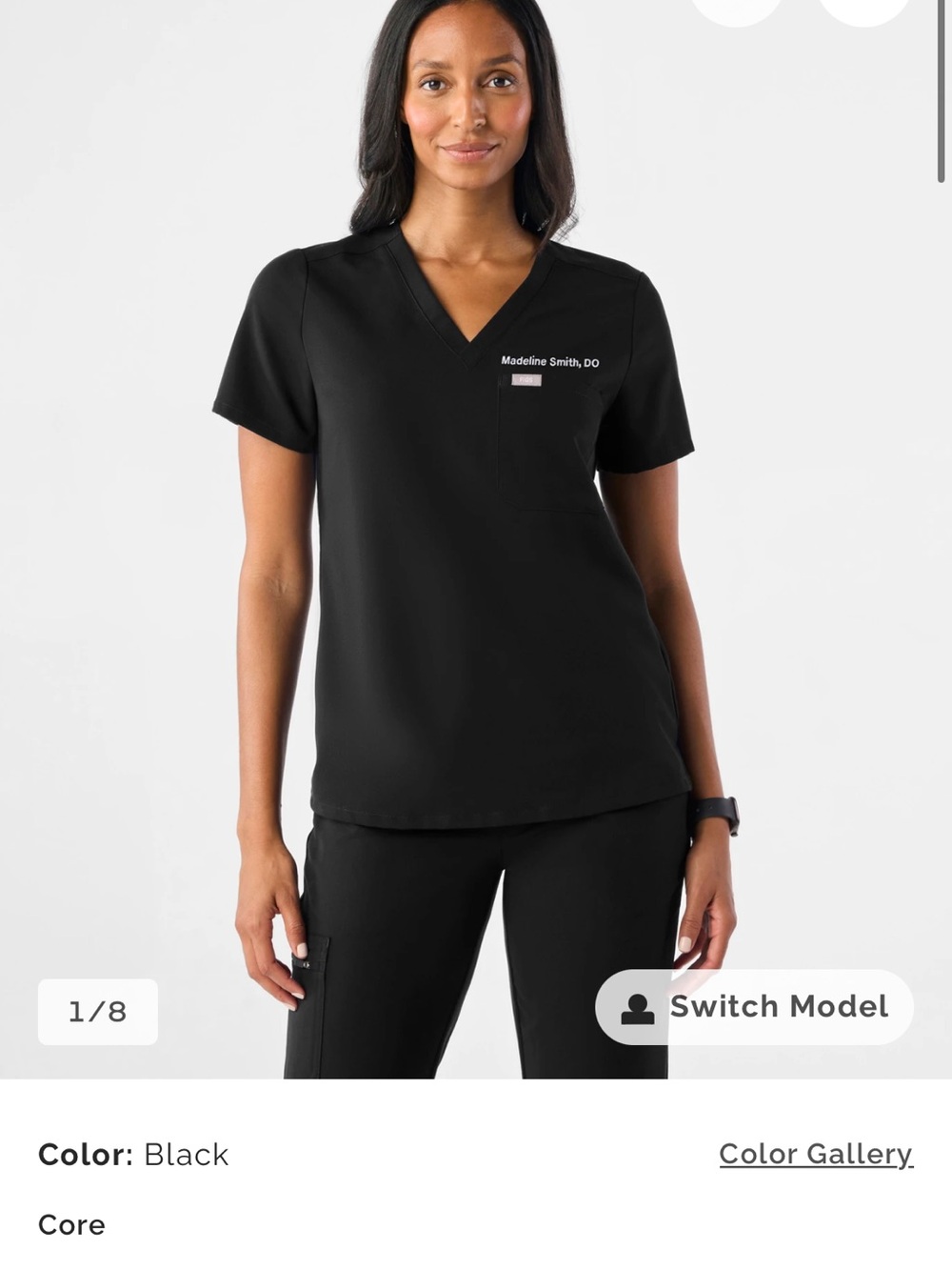 Black V-Neck Medical Scrub Top with Chest Pocket